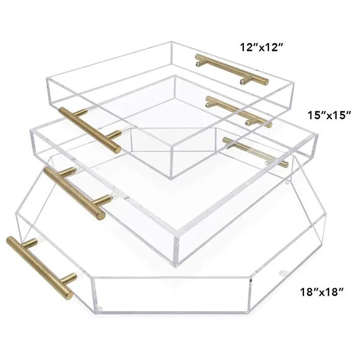 Custom luxo decorativo chá papel inserir vazio armazenamento comida acrílico servindo bandejas com alças