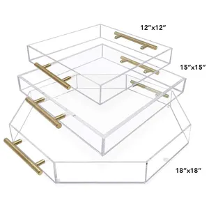 Custom luxo decorativo chá papel inserir vazio armazenamento comida acrílico servindo bandejas com alças