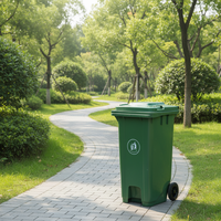 Poubelle carrée de 240 L, bac à déchets mobile avec couvercle, conteneur à ordures à roulettes pour parc, jardin, trottoir