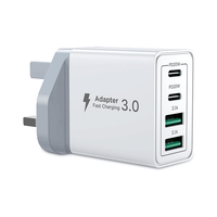 Charger USB-C 40W Fast Charge 4-Port Multi Charger untuk iPhone 16 15 14 Adaptor PD Dual Port + QC Wall Plug USB Desktop Power