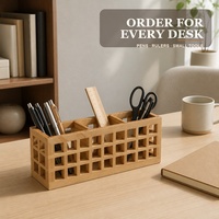 Organisateur de bureau en bois naturel avec plusieurs compartiments, porte-stylos, porte-crayons, porte-ciseaux pour la maison et le bureau