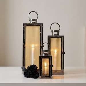Manufacturers Black Nickel Metal Candle Lanterns with Ribbed <b>Glass</b> for Home & Weddings Decoration - Product Image 2