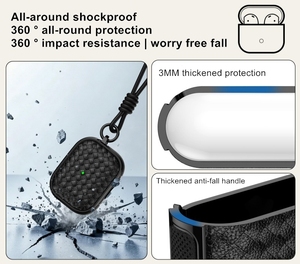 Étui pour écouteurs en TPU à texture cuir tressé pour AirPods 5 4 pour AirPods <span class=keywords><strong>Pro</strong></span> 3 2 Housse de protection antichoc avec cordon porte-clés - Product Image 3