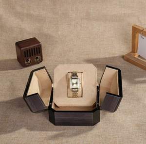 Reloj Rectangular de Cuero PU Negro Brillante de Alta Calidad, Regalo de Lujo, Caja de Madera Reciclable Ecológica de Doble Puerta Personalizada de la Marca DS - Product Image 3