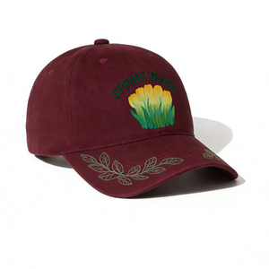 Casquette de baseball bordeaux à texture douce, broderie 3D trèfle à quatre feuilles, pissenlit, abeille avec œillets décoratifs, chapeau décontracté porte-bonheur - Product Image 6