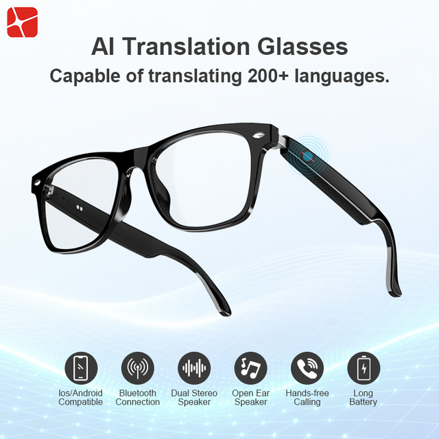 Audio Smart Glasses AI Translation Real-time Speech Translator Eyewear IPX5 Waterproof 5-Hour Battery for International Business