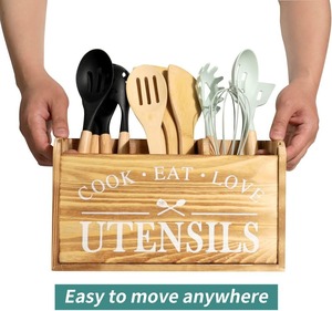 Rangement robuste pour ustensiles de cuisine en bois massif, style ferme, pour comptoir – Organisateur d'ustensiles de cuisine - Product Image 5