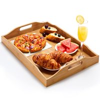 Plateau de service rectangulaire en bois massif personnalisé pour restaurant, idéal pour le petit-déjeuner et le thé, en bambou ou en bois.