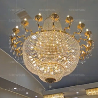 Magnifique lustre en cristal haut de gamme pour banquet, grand modèle Empire de style français classique, doré.