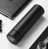 Étanche 500ml En Acier Inoxydable Numérique Led Affichage De La Température Bouteille D'eau Noire Flacon Isolé Bouteille D'eau Intelligente