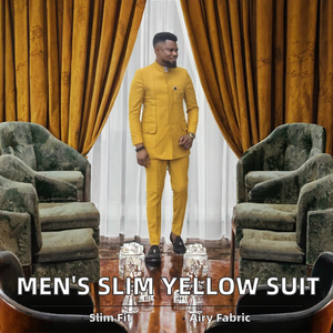 HARCHOY Abito da <span class=keywords><strong>Uomo</strong></span> <span class=keywords><strong>Slim</strong></span> <span class=keywords><strong>Fit</strong></span> Traspirante Giallo per Matrimonio Stile Business Completo 2 Pezzi con Chiusura a Zip sul Pantalone per la Festa del Sposo - Product Image 2