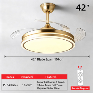 พัดลมเพดาน <span class=keywords><strong>LED</strong></span> ขนาด 42 นิ้ว พร้อมรีโมทคอนโทรล มอเตอร์ DC เงียบพิเศษ ปรับความสว่างได้ ใบพัดแบบพับเก็บได้ สำหรับห้องนั่งเล่น - Product Image 1
