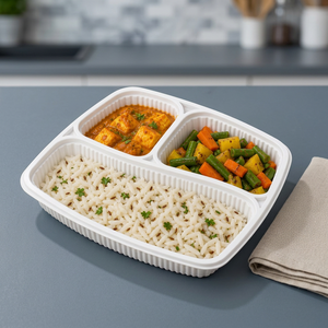 Bandeja de Polipropileno de Grado Alimenticio, Capacidad 3 CP, Opciones en Blanco/Negro/Rojo, Personalizable, Lonchera y Bandejas para Catering para Preparación de Comidas - Product Image 1