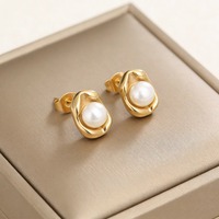 Ensemble de bijoux pour femmes en acier inoxydable plaqué or 18 carats, élégant, imitation perle ronde, collier avec pendentif, boucles d'oreilles, bracelet