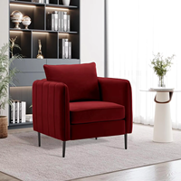 Fauteuil d'appoint moderne en velours avec accoudoirs matelassés à rainures verticales, pieds en métal, confortable, pour salon et chambre à coucher