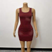 Robe mini moulante vintage à ourlet effiloché ondulé, en coton et élasthanne, sans manches, couleur unie, coupe ajustée pour femme, idéale pour l'été, les soirées et les clubs.