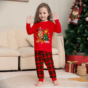 Conjuntos de Pijamas de Natal para Pais e Filhos com Design de Renas e Árvores, em Poliéster Macio, para a Estação de Outono, para Mãe e Filho, Mãe e Filha - Product Image 4