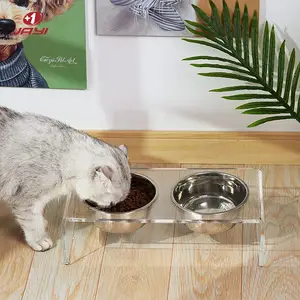 JAYI 공장 사용자 정의 만든 아크릴 높은 개 고양이 그릇 애완 동물 피더 더블 그릇