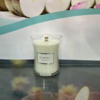 Bougies en verre faites à la main en gros, design moderne, mèche en bois croisée, décoration d'intérieur, bougie parfumée en verre à combustion longue durée