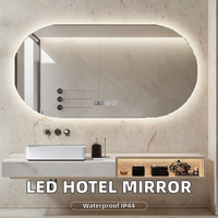 Cermin Kamar Mandi LED Oval Horizontal Tanpa Bingkai dengan Jam Sentuh Pintar, Terpasang di Dinding untuk Meja Rias Kamar Mandi, Hotel, Dekorasi Rumah, OEM
