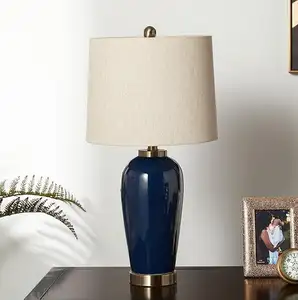 Mavi seramik taşınabilir masa lambası taşınabilir uzun boylu masa lambası