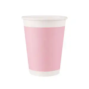 뚜껑 차 우유 원료 인쇄 방수 돌 홀더를 가진 뜨거운 음료 일회용 커피 머그 종이 컵 사용자 정의 로고 핑크