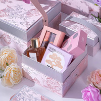 Folder Hadiah Pernikahan Ramah Lingkungan Berbahan Karton Keras dengan Cetakan Bunga Pink Elegan, Dilengkapi Pegangan PU untuk Permen, Suvenir, dan Hadiah Pengiring Pengantin