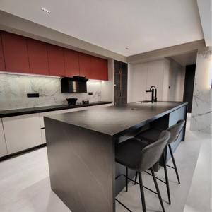 Precio de fábrica, muebles de cocina de madera maciza modernos personalizados, armario marrón, juego de unidades de isla, armarios de cocina de madera contrachapada, apartamento - Product Image 4