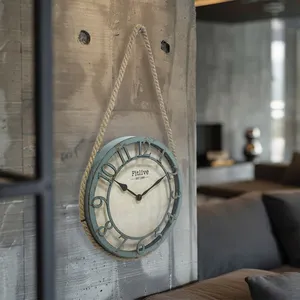 Jam dinding bundar gaya Mediterania 13 inci jam 3D berongga hijau pedesaan dekorasi lorong kabel bundar plastik jam antik