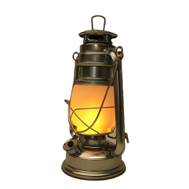 Viartge Kerosene Lamp Aluminum Fireplace Lantern Hanging LED Camping Light Battery Luxury Silver Silk 15 Sleep 70 DC 6V 50000