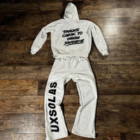 Set Hoodie dan Celana Panjang Vintage Cetak Pabrik OEM, Katun Custom 2-Piece Oversized, Set Pakaian Olahraga Pria Musim Panas French Terry