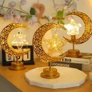 2024 EID Mubarak Islamic LED Table Desk Lamp Ramadan Moon Star Lights Christmas Orb Lamp