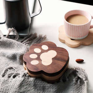 Creative Home Use Black Walnut Wood <b>Cat</b> Paw Coaster Cute Solid Wood Heat Insulation <b>Mat</b> For Teapot Mug - Product Image 4