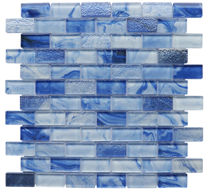 <span class=keywords><strong>Mosaico</strong></span> in Vetro Cristallo <span class=keywords><strong>Digitale</strong></span> a Getto d'Inchiostro Blu e Bianco Misto - Product Image 1