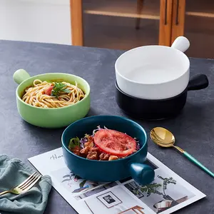 bols cuire Suppliers-Veweet — service de table à la poêle, ensemble de bols de cuisson en porcelaine, bol à soupe en céramique avec poignée style nordique