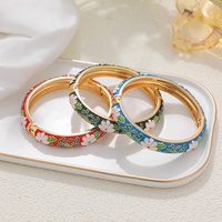 Gelang Enamel Lapis Emas 14k Berkualitas Tinggi, Model Manis dan Modis, Lapisan Tunggal, Gaya Cina Baru, Motif Tetesan Minyak Enamel