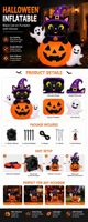 Chat noir gonflable d'Halloween sur citrouille Jack O'Lantern avec chapeau de sorcière et fantômes, décoration pour jardin extérieur, pelouse, fête de fin d'année