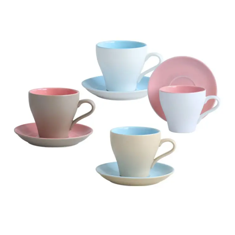 Матовый Глазурованный керамический набор с логотипом под заказ, чашки и блюдца для кофе и чая
