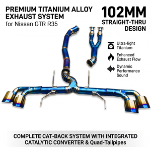 Sistema de Escape de Alto Rendimiento Vortex de 102MM en Titanio para Nissan GTR R35 VR38DETT, Diseño Recto Azul Quemado - Product Image 1