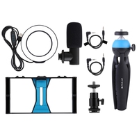 PULUZ Rig Video Ponsel Pintar Siaran Langsung Vlogging 5 In 1 dengan Tripod Mikrofon Lampu Cincin dan Peralatan Siaran Langsung Lainnya
