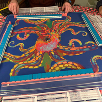 Tapis de jeu de mahjong Octopus Ocean de 31,5 pouces avec base en caoutchouc antidérapante et surface insonorisante