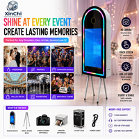 Machine Photobooth Portable Tout-en-un avec Miroir Arqué 32 Pouces et Imprimante, Idéale pour la Location d'Événements - Rendement Commercial Élevé