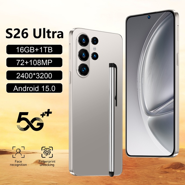 New Unlocked Version S26 Ultra Dual SIM Card Mobile Phone With 7.3-inch HD Screen  MTK Deca Core Processor  16GB+1TB Storage