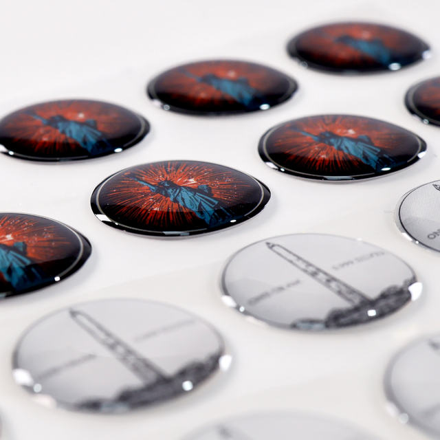 China Dongguan Factory Custom US Landmark 3D Epoxy Resin Stickers | Waterproof Souvenir Dome Labels