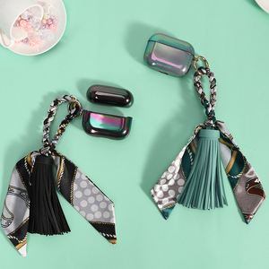 Fur Ball Tassels Macrame Scarf Keychain Decorate Silicone Protect Cover Cute Glossy <strong>Earphone</strong> case for airpods - Product Image 1