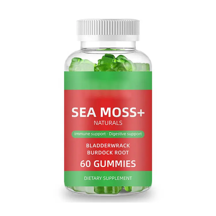 Private Label Vegan Bear Sea Moss Gummies für das Immunsystem 60 zählt Seamoss und Blade rwrack Gummies