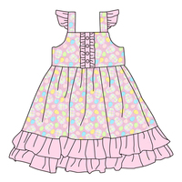Robe d'été personnalisée Yiying pour petites filles, sans manches, avec volants et boutons, tissu confortable, robe de princesse pour enfants