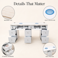 Tables de manucure modernes en bois avec dépoussiéreur pour usage professionnel double poste en salon de manucure commercial