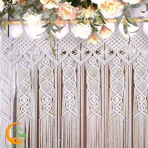 Rideau de séparation de porte personnalisé en coton tissé à la main gris style bohème avec pompons, style Art Déco, décoration intérieure, entrée, du Vietnam - Product Image 1