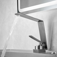 Robinet de lavabo de salle de bain Hongdec moderne gris anthracite à poignée unique et à un trou, en acier inoxydable, à poser sur le plan